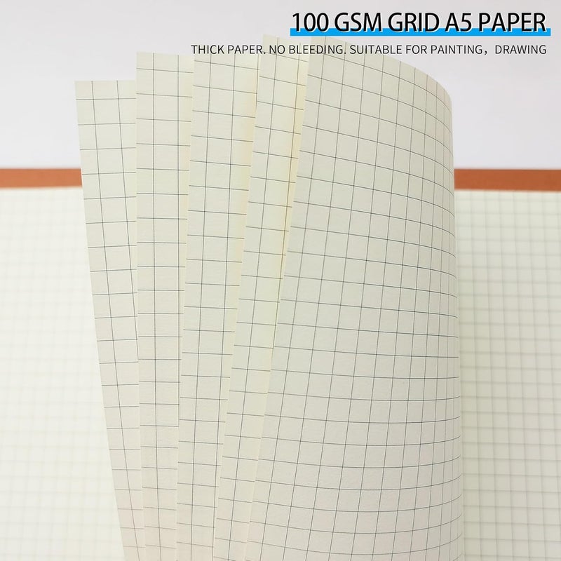 Mafegu A5 Grid Refill Paper,100GSM A5 Graph Rule Paper/Quad Rule Filler Paper for 6 Ring Refillable Binder/Planner/Diary Journals/Painting, 80 Sheets/160 Pages (Beige-Grid-A5) - Image 2